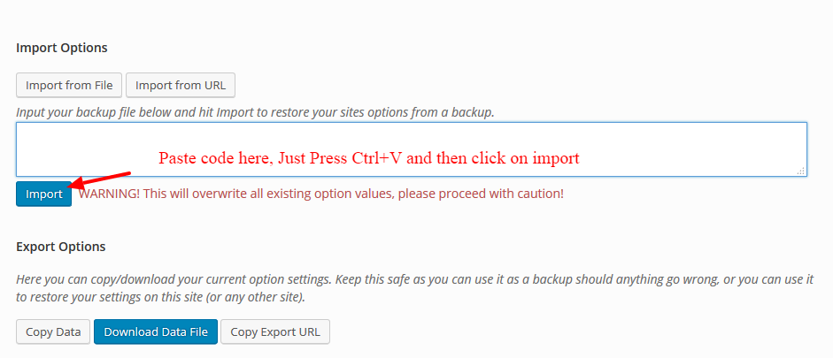 Import theme options